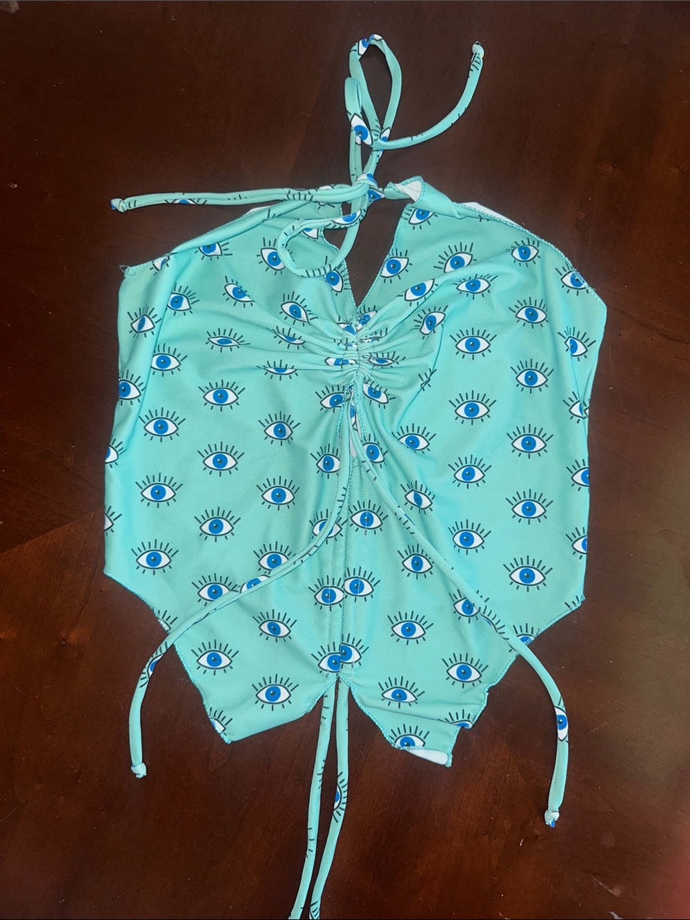 Aqua Eye-Print Halter Crop Top